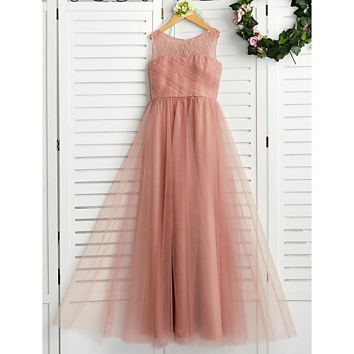 A-Line Crew Neck Maxi Lace / Tulle Junior Bridesmaid Dress with Lace / Pleats
A-Line Crew Neck Maxi Lace / Tulle Junior Bridesmaid Dress with Lace / Pleats