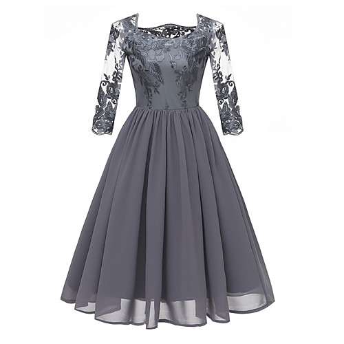Women's A Line Dress - 3/4 Length Sleeve Floral Lace Square Neck Wine Blue Gray S M L XL XXL
Women's A Line Dress - 3/4 Length Sleeve Floral Lace Square Neck Wine Blue Gray S M L XL XXL
