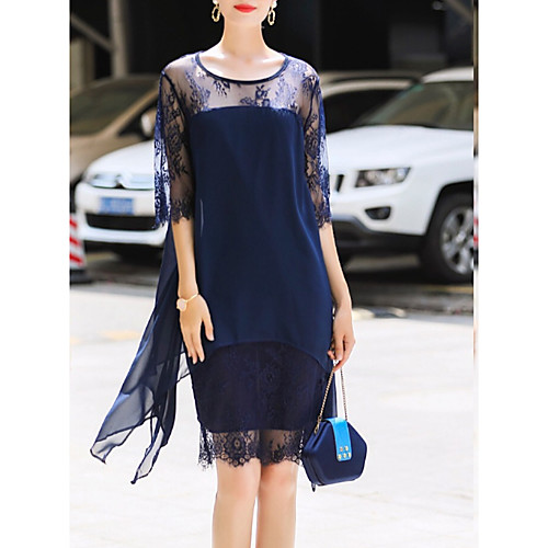 Women's Plus Size Sheath Dress Knee Length Dress - 3/4 Length Sleeve Geometric Lace Chiffon Spring & Summer Street chic 2020 Wine Black Blue S M L XL XXL XXXL XXXXL XXXXXL
Women's Plus Size Sheath Dress Knee Length Dress - 3/4 Length Sleeve Geometric Lace Chiffon Spring & Summer Street chic 2020 Wine Black Blue S M L XL XXL XXXL XXXXL XXXXXL