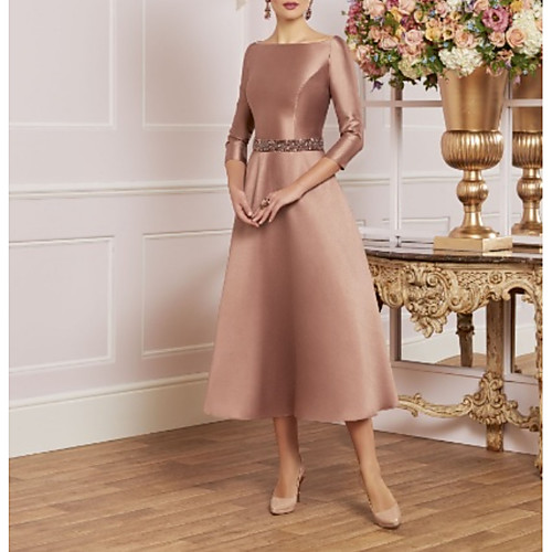 A-Line Mother of the Bride Dress Plus Size Elegant Vintage Jewel Neck Tea Length Satin 3/4 Length Sleeve with Crystals 2021
A-Line Mother of the Bride Dress Plus Size Elegant Vintage Jewel Neck Tea Length Satin 3/4 Length Sleeve with Crystals 2021