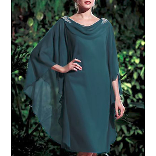 Sheath / Column Mother of the Bride Dress Wrap Included V Neck Knee Length Chiffon 3/4 Length Sleeve with Appliques 2021
Sheath / Column Mother of the Bride Dress Wrap Included V Neck Knee Length Chiffon 3/4 Length Sleeve with Appliques 2021