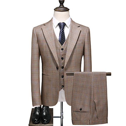 Khaki Checkered Standard Fit Polyester Suit - Notch Single Breasted One-button / Suits
Khaki Checkered Standard Fit Polyester Suit - Notch Single Breasted One-button / Suits