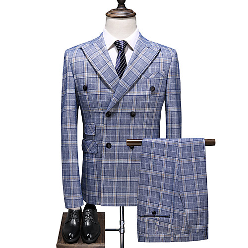 Sky Blue Checkered Slim Fit Polyester Suit - Peak Double Breasted Four-buttons / Suits
Sky Blue Checkered Slim Fit Polyester Suit - Peak Double Breasted Four-buttons / Suits