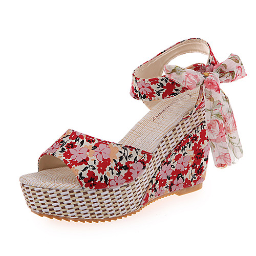 Women's Sandals Wedge Sandals Comfort Shoes Summer Wedge Heel Peep Toe Sweet Beach Bowknot Floral Nylon Walking Shoes Black / Red / Light Blue
Women's Sandals Wedge Sandals Comfort Shoes Summer Wedge Heel Peep Toe Sweet Beach Bowknot Floral Nylon Walking Shoes Black / Red / Light Blue
