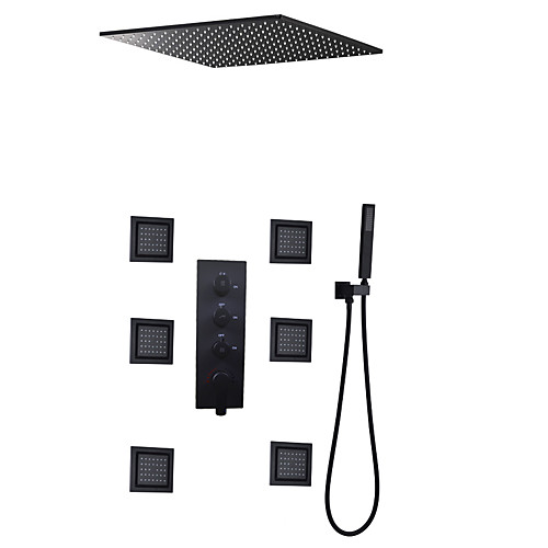 Contemporary Black Bath Shower Faucet Set / 16 Inch Bathroom Rain LED Shower Head / Hot And Cold Mixer Valve / Brass Hand Shower Included
Contemporary Black Bath Shower Faucet Set / 16 Inch Bathroom Rain LED Shower Head / Hot And Cold Mixer Valve / Brass Hand Shower Included