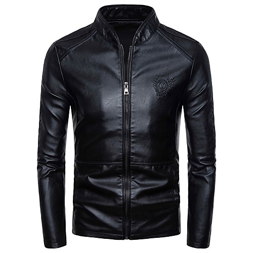 Men's Solid Colored Embroidered Streetwear Spring & Fall Faux Leather Jacket Regular Daily Short Sleeve Faux Leather Coat Tops Black
Men's Solid Colored Embroidered Streetwear Spring & Fall Faux Leather Jacket Regular Daily Short Sleeve Faux Leather Coat Tops Black