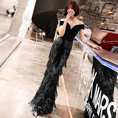 Mermaid / Trumpet Elegant Formal Evening Dress Off Shoulder Short Sleeve Floor Length Lace Velvet with Sequin 2021
Mermaid / Trumpet Elegant Formal Evening Dress Off Shoulder Short Sleeve Floor Length Lace Velvet with Sequin 2021