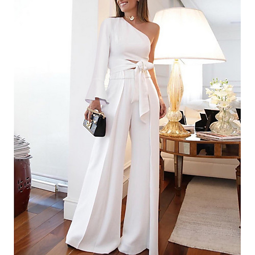 Women's White Jumpsuit Women Sexy Two Piece Set One Shoulder Long Sleeve Lace up Crop Top High Waist Wide Leg Pants Outfits
Women's White Jumpsuit Women Sexy Two Piece Set One Shoulder Long Sleeve Lace up Crop Top High Waist Wide Leg Pants Outfits