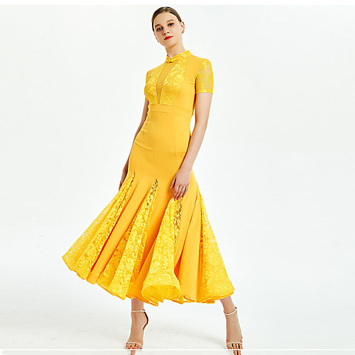 Ballroom Dance Dress Lace Split Joint Women's Training Performance Short Sleeve Lace Milk Fiber Social Dancewear Stage Wear Dress Black Yellow Purple
Ballroom Dance Dress Lace Split Joint Women's Training Performance Short Sleeve Lace Milk Fiber Social Dancewear Stage Wear Dress Black Yellow Purple