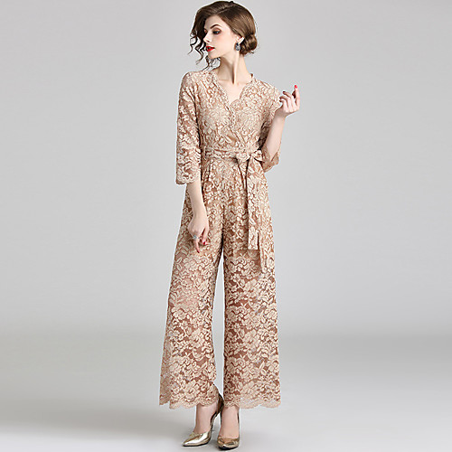 Jumpsuits Elegant Floral Holiday Beach Dress V Neck 3/4 Length Sleeve Ankle Length Lace with Bow(s) Lace Insert 2020 / Illusion Sleeve
Jumpsuits Elegant Floral Holiday Beach Dress V Neck 3/4 Length Sleeve Ankle Length Lace with Bow(s) Lace Insert 2020 / Illusion Sleeve