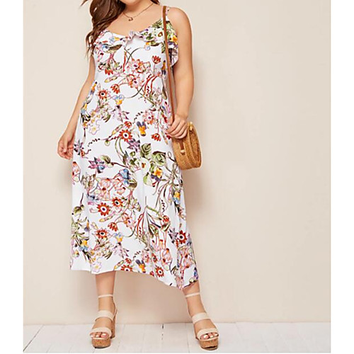 Women's Plus Size Strap Dress Tropical Leaf Midi Dress - Sleeveless Floral Backless Ruffle Street chic Boho Loose White XL XXL XXXL XXXXL
Women's Plus Size Strap Dress Tropical Leaf Midi Dress - Sleeveless Floral Backless Ruffle Street chic Boho Loose White XL XXL XXXL XXXXL