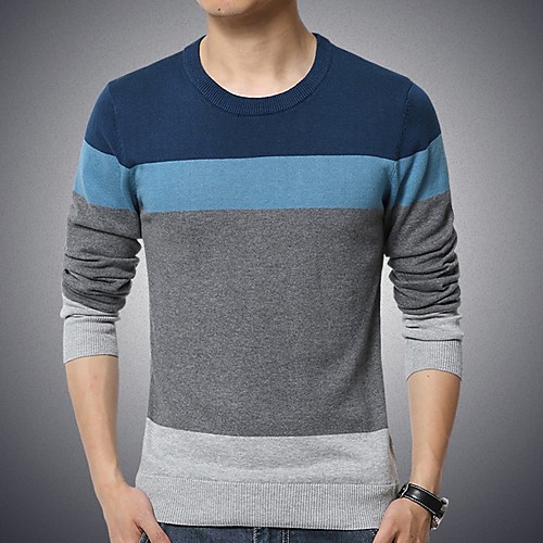 

Men's Color Block Long Sleeve Pullover Sweater Jumper, Round Neck Black / Blue / Navy Blue US32 / UK32 / EU40 / US34 / UK34 / EU42 / US36 / UK36 / EU44