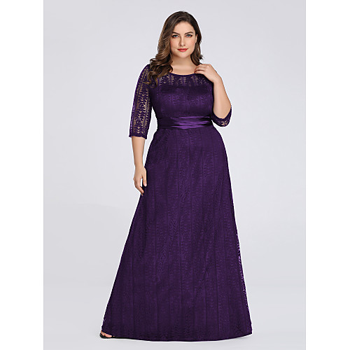 A-Line Plus Size Wedding Guest Formal Evening Dress Illusion Neck 3/4 Length Sleeve Floor Length Spandex Lace Polyester with Sash / Ribbon Lace Insert Appliques 2021
A-Line Plus Size Wedding Guest Formal Evening Dress Illusion Neck 3/4 Length Sleeve Floor Length Spandex Lace Polyester with Sash / Ribbon Lace Insert Appliques 2021