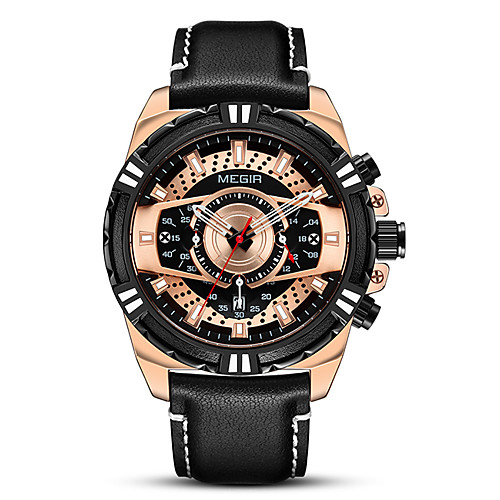 MEGIR Men's Sport Watch Quartz Sporty Stylish Genuine Leather Black / Brown 30 m Military Water Resistant / Waterproof Calendar / date / day Analog Outdoor Fashion - Black / Rose Gold Black Blue Two
MEGIR Men's Sport Watch Quartz Sporty Stylish Genuine Leather Black / Brown 30 m Military Water Resistant / Waterproof Calendar / date / day Analog Outdoor Fashion - Black / Rose Gold Black Blue Two