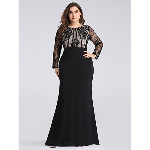 Sheath / Column Plus Size Elegant Formal Evening Dress Jewel Neck Long Sleeve Floor Length Nylon Sequined Floral Lace with Sequin 2021
Sheath / Column Plus Size Elegant Formal Evening Dress Jewel Neck Long Sleeve Floor Length Nylon Sequined Floral Lace with Sequin 2021