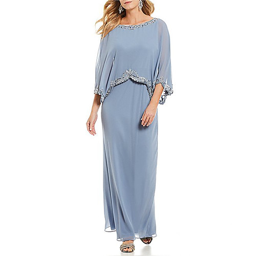 Sheath / Column Mother of the Bride Dress Elegant Plus Size Bateau Neck Floor Length Chiffon 3/4 Length Sleeve with Appliques 2020
Sheath / Column Mother of the Bride Dress Elegant Plus Size Bateau Neck Floor Length Chiffon 3/4 Length Sleeve with Appliques 2020