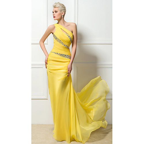 Sheath / Column Sexy Engagement Formal Evening Dress One Shoulder Sleeveless Sweep / Brush Train 30D Chiffon with Ruched Crystals Sequin 2021
Sheath / Column Sexy Engagement Formal Evening Dress One Shoulder Sleeveless Sweep / Brush Train 30D Chiffon with Ruched Crystals Sequin 2021