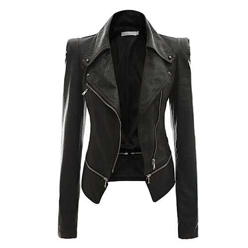 

Women's Leather Jacket Daily Basic Regular Solid Colored Black & Gray Wine / Black / Yellow S / M / L / Slim