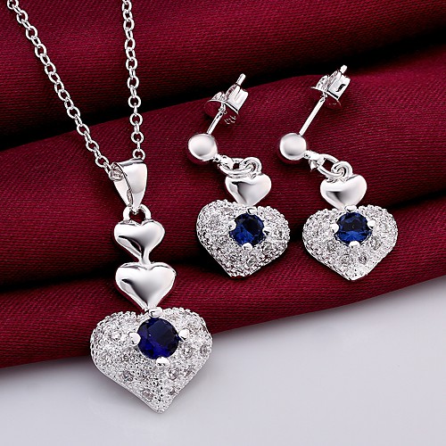 Women's AAA Cubic Zirconia Drop Earrings Pendant Necklace 3D Heart Stylish Unique Design Silver Plated Earrings Jewelry Blue For Daily Work 1 set
Women's AAA Cubic Zirconia Drop Earrings Pendant Necklace 3D Heart Stylish Unique Design Silver Plated Earrings Jewelry Blue For Daily Work 1 set