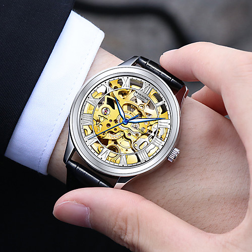 Men's Mechanical Watch Automatic self-winding Formal Style Stylish PU Leather Black / Brown 30 m Water Resistant / Waterproof Hollow Engraving Analog Luxury Fashion - Black GoldenSilver Black
Men's Mechanical Watch Automatic self-winding Formal Style Stylish PU Leather Black / Brown 30 m Water Resistant / Waterproof Hollow Engraving Analog Luxury Fashion - Black GoldenSilver Black