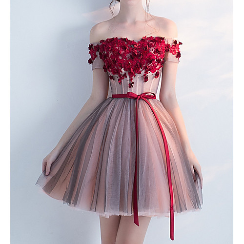 A-Line Floral Red Homecoming Cocktail Party Dress Off Shoulder Short Sleeve Short / Mini Tulle with Bow(s) Appliques 2020
A-Line Floral Red Homecoming Cocktail Party Dress Off Shoulder Short Sleeve Short / Mini Tulle with Bow(s) Appliques 2020