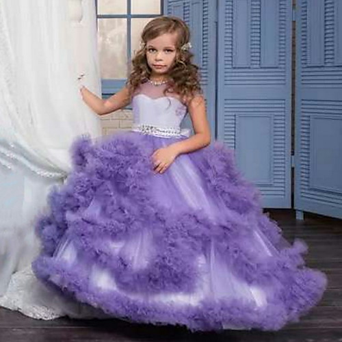 Ball Gown Sweep / Brush Train Party / Wedding Flower Girl Dresses - Tulle Sleeveless Jewel Neck with Solid / Tiered
Ball Gown Sweep / Brush Train Party / Wedding Flower Girl Dresses - Tulle Sleeveless Jewel Neck with Solid / Tiered