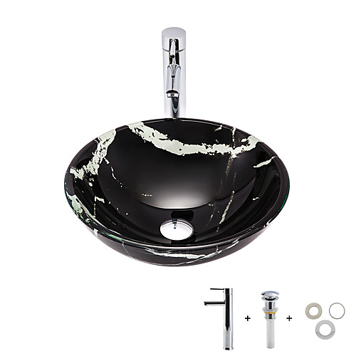 

Boweiya Manufacturer Approved BWY19-176, a Simple, Black Stone Basin, Tempered Glass Basin with Chrome-plated Straight Drum Tap Basin Bracket