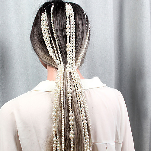 

Pearl Head Chain / Hair Accessory / Crochet Hair Braids with Faux Pearl / Chain 1 Piece Wedding / Outdoor Headpiece