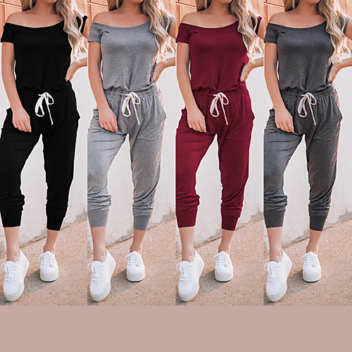 Women's Drawstring Off Shoulder Workout Jumpsuit Solid Color Yoga Fitness Gym Workout Bodysuit Short Sleeve Activewear Breathable Moisture Wicking Quick Dry Micro-elastic
Women's Drawstring Off Shoulder Workout Jumpsuit Solid Color Yoga Fitness Gym Workout Bodysuit Short Sleeve Activewear Breathable Moisture Wicking Quick Dry Micro-elastic