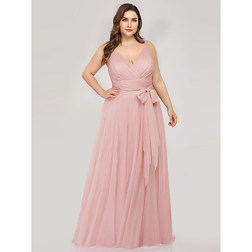 A-Line V Neck Floor Length Tulle Bridesmaid Dress with Bow(s) / Ruching / Bandage
A-Line V Neck Floor Length Tulle Bridesmaid Dress with Bow(s) / Ruching / Bandage