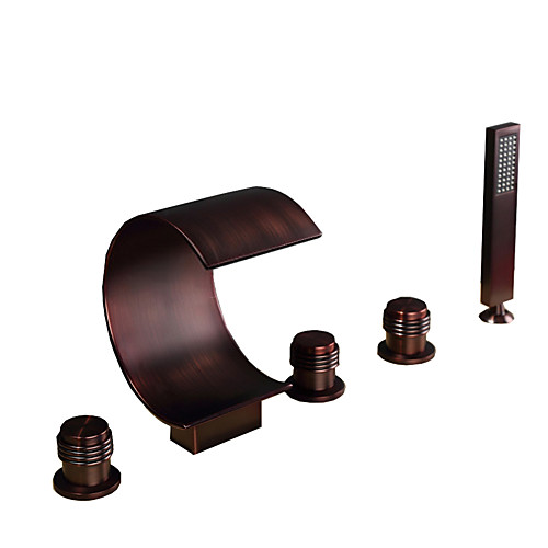 

Bathtub Faucet - Contemporary Oil-rubbed Bronze Tub And Shower Ceramic Valve Bath Shower Mixer Taps / Brass / Three Handles Five Holes