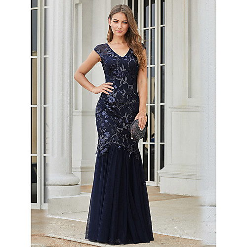 Mermaid / Trumpet Elegant Formal Evening Dress V Neck Short Sleeve Floor Length Tulle Sequined with 2021
Mermaid / Trumpet Elegant Formal Evening Dress V Neck Short Sleeve Floor Length Tulle Sequined with 2021