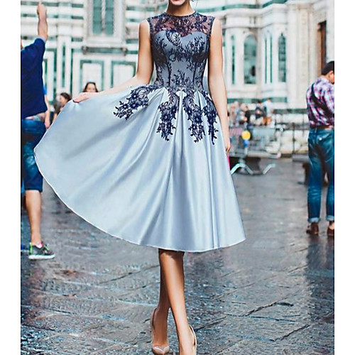A-Line Floral Cocktail Party Prom Dress Illusion Neck Sleeveless Knee Length Lace Satin with Appliques 2021
A-Line Floral Cocktail Party Prom Dress Illusion Neck Sleeveless Knee Length Lace Satin with Appliques 2021