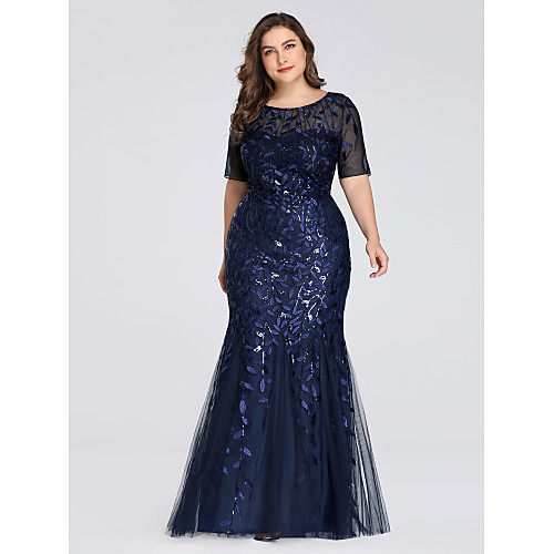 Mermaid / Trumpet Plus Size Wedding Guest Formal Evening Dress Jewel Neck Short Sleeve Floor Length Tulle with Sequin Appliques 2021
Mermaid / Trumpet Plus Size Wedding Guest Formal Evening Dress Jewel Neck Short Sleeve Floor Length Tulle with Sequin Appliques 2021