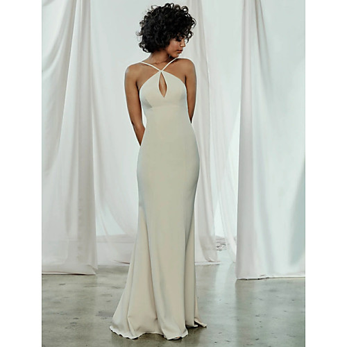 Sheath / Column Spaghetti Strap Sweep / Brush Train Chiffon Bridesmaid Dress with / Open Back
Sheath / Column Spaghetti Strap Sweep / Brush Train Chiffon Bridesmaid Dress with / Open Back