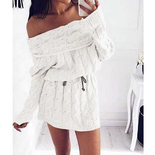 Women's Sweater Dress - Long Sleeve Solid Colored Off Shoulder Loose White Purple Blushing Pink Gray S M L XL
Women's Sweater Dress - Long Sleeve Solid Colored Off Shoulder Loose White Purple Blushing Pink Gray S M L XL