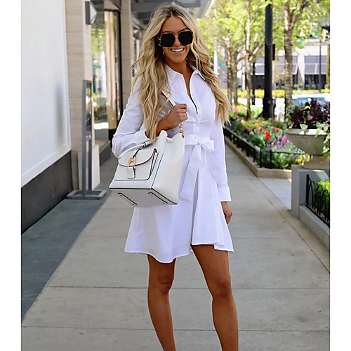 Women's Sheath Dress Short Mini Dress White Long Sleeve Solid Colored Shirt Collar Basic Hot S M L XL
Women's Sheath Dress Short Mini Dress White Long Sleeve Solid Colored Shirt Collar Basic Hot S M L XL