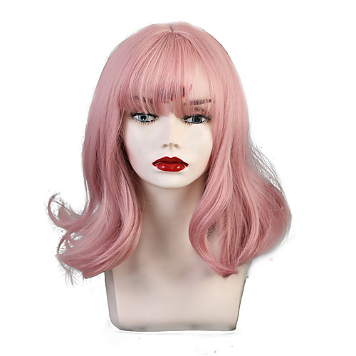

Synthetic Wig Bangs Weave Curly Natural Wave Neat Bang With Bangs Wig Pink Short Light golden PinkRed Brown Blonde Bright Purple Synthetic Hair 12 inch Women's Party Synthetic Adorable Pink Brown