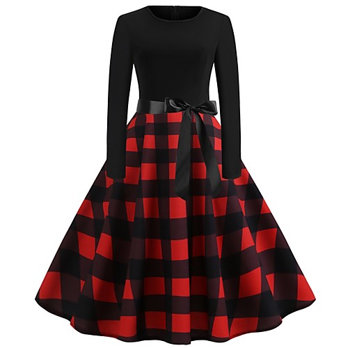 Women's A Line Dress - Long Sleeve Plaid Bow Print 1950s Vintage Black S M L XL XXL
Women's A Line Dress - Long Sleeve Plaid Bow Print 1950s Vintage Black S M L XL XXL
