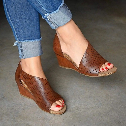Women's Sandals Wedge Sandals Comfort Shoes Summer Wedge Heel Peep Toe Casual Comfort Daily Solid Colored PU Walking Shoes Light Brown / Dark Brown / Black
Women's Sandals Wedge Sandals Comfort Shoes Summer Wedge Heel Peep Toe Casual Comfort Daily Solid Colored PU Walking Shoes Light Brown / Dark Brown / Black