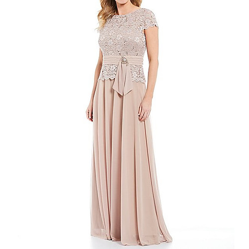 A-Line Mother of the Bride Dress Plus Size Jewel Neck Floor Length Chiffon Lace Short Sleeve with Sash / Ribbon Crystals 2021
A-Line Mother of the Bride Dress Plus Size Jewel Neck Floor Length Chiffon Lace Short Sleeve with Sash / Ribbon Crystals 2021