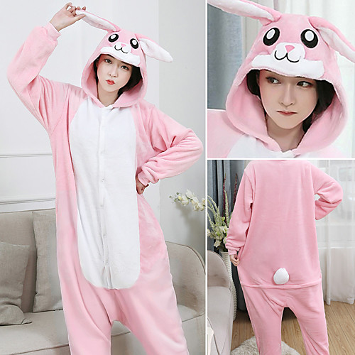 

Adults' Kigurumi Pajamas Rabbit Bunny Onesie Pajamas Flannel Fabric Pink Cosplay For Men and Women Animal Sleepwear Cartoon Festival / Holiday Costumes