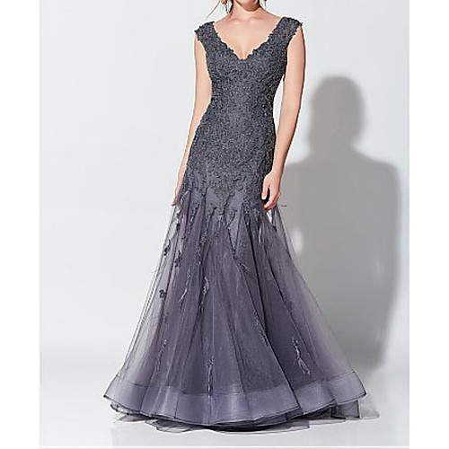 Mermaid / Trumpet Elegant Grey Wedding Guest Formal Evening Dress V Neck Sleeveless Floor Length Tulle with Appliques 2020
Mermaid / Trumpet Elegant Grey Wedding Guest Formal Evening Dress V Neck Sleeveless Floor Length Tulle with Appliques 2020