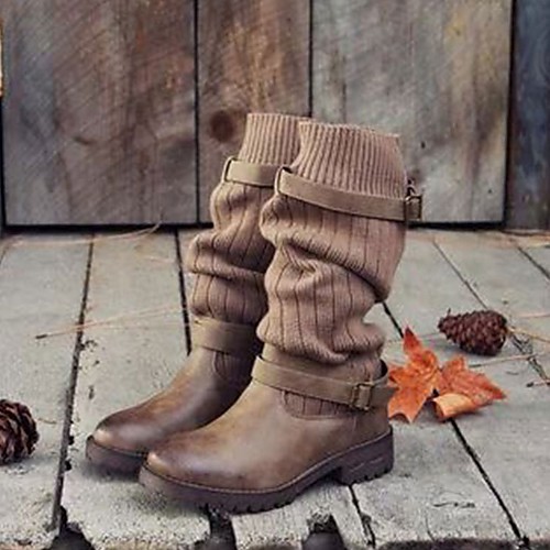 Women's Boots Sock Boots Comfort Shoes Cowboy Western Boots Flat Heel Round Toe Knee High Boots Vintage Daily PU Buckle Solid Colored Black Khaki Gray / Mid-Calf Boots
Women's Boots Sock Boots Comfort Shoes Cowboy Western Boots Flat Heel Round Toe Knee High Boots Vintage Daily PU Buckle Solid Colored Black Khaki Gray / Mid-Calf Boots