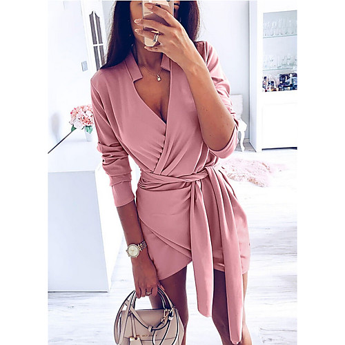 Women's Mini Bodycon Dress - Long Sleeve Solid Colored Drawstring Deep V Basic Daily Wear Slim Blushing Pink Brown S M L XL
Women's Mini Bodycon Dress - Long Sleeve Solid Colored Drawstring Deep V Basic Daily Wear Slim Blushing Pink Brown S M L XL