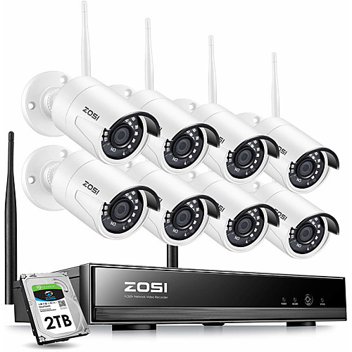 

ZOSI 8 CH 1080P H.265 Wireless CCTV System NVR Security System IR Camera PAL / NTSC CMOS Weatherproof Day Night Vision IP Camera Surveillance Kits