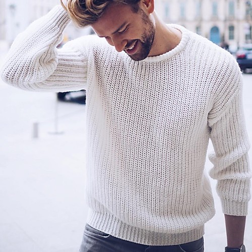 

Men's Solid Colored Long Sleeve Pullover Sweater Jumper, Round Neck Black / White / Gray US32 / UK32 / EU40 / US34 / UK34 / EU42 / US38 / UK38 / EU46