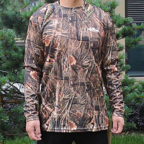 

Men's Hunting T-shirt Long Sleeve Outdoor Spring Summer Fall Breathable Quick Dry Soft Sweat-wicking Camo / Camouflage Top Terylene Camping / Hiking Hunting Fishing Climbing Grey Brown / Winter