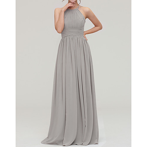 A-Line Halter Neck Floor Length Chiffon Bridesmaid Dress with Pleats / Open Back
A-Line Halter Neck Floor Length Chiffon Bridesmaid Dress with Pleats / Open Back