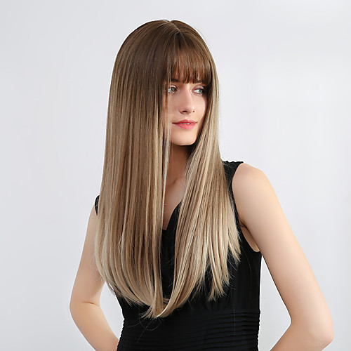 

Bangs Ombre Straight Natural Straight Avril Neat Bang Wig Long White Medium Brown / Strawberry Blonde Black / Smoke Blue Black / Dark Green Black / Purple Synthetic Hair 24 inch Women's Party Classic